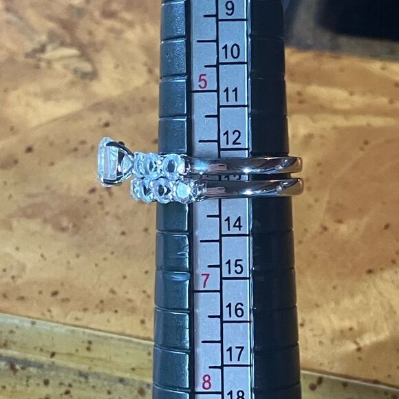 Natural White Topaz Sterling Silver Ring Set Size 6 - Picture 8 of 9